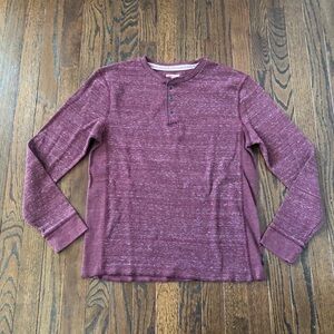 Express Men’s M/L Heathered Maroon Waffle-Knit Long-Sleeve Henley Tee - VGUC!